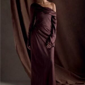 Meshki One Shoulder Dress in Deep Brown